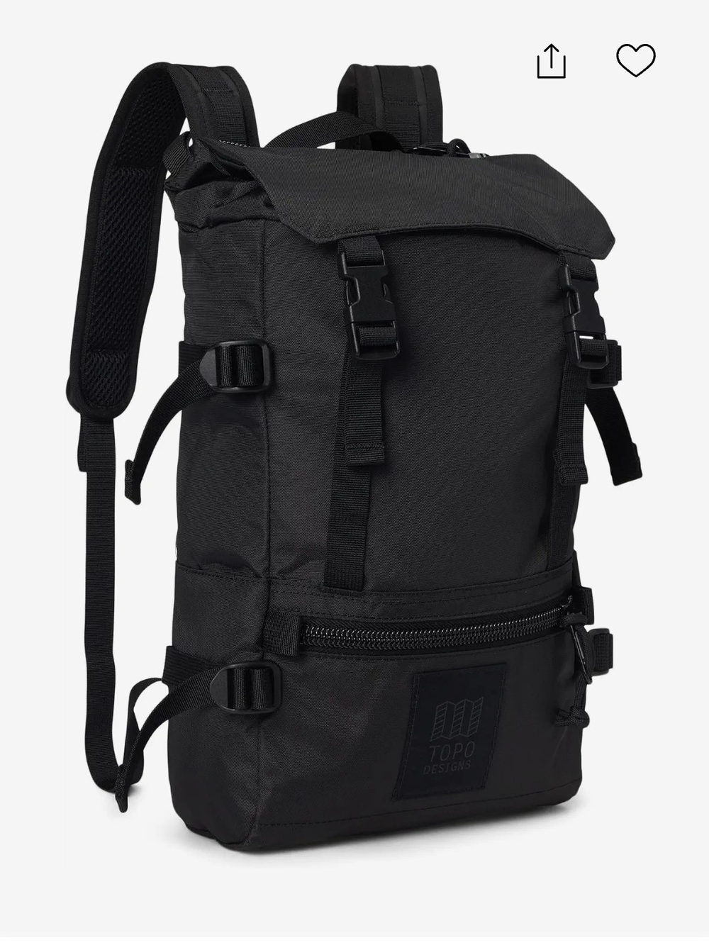 Topo Designs Black Roll-Top Backpack with Front Zip Pocket